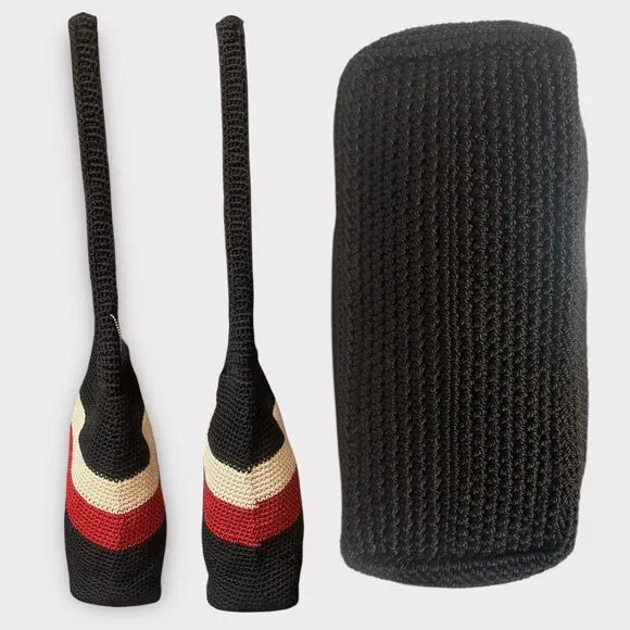 The Sak Hobo Shoulder Bag Black Red Beige Crocheted Crossbody Boho Grannycore - Picture 5 of 7